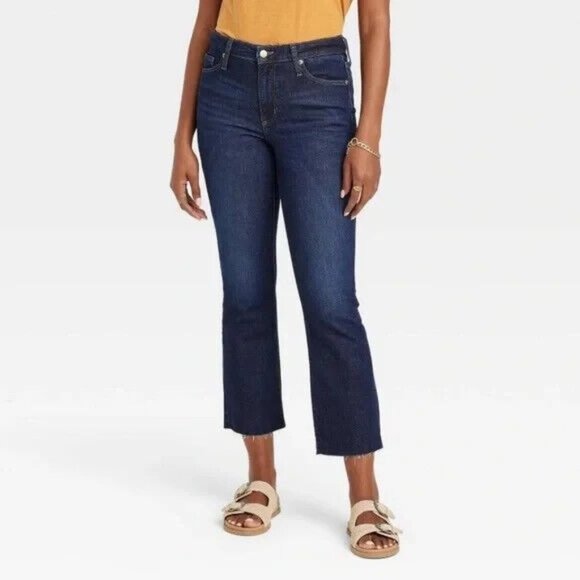 Universal Thread Jeans Bootcut Ankle Crop Raw Hem Dark Blue NWT - Picture 1 of 11